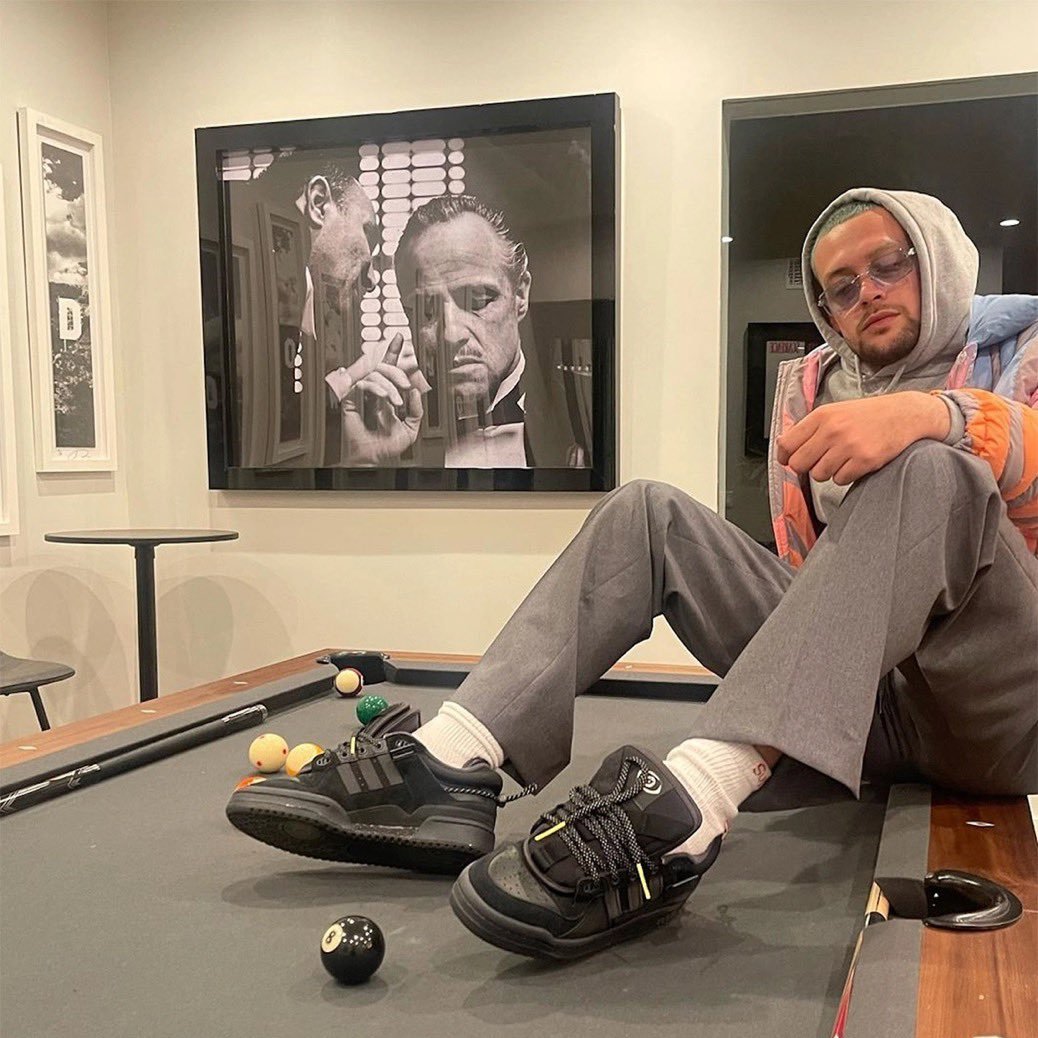 SoleRetriever's tweet photo. FIRST LOOK: Bad Bunny × adidas Forum ’84 Low “Core Black” https://t.co/WMiDqLSLvY