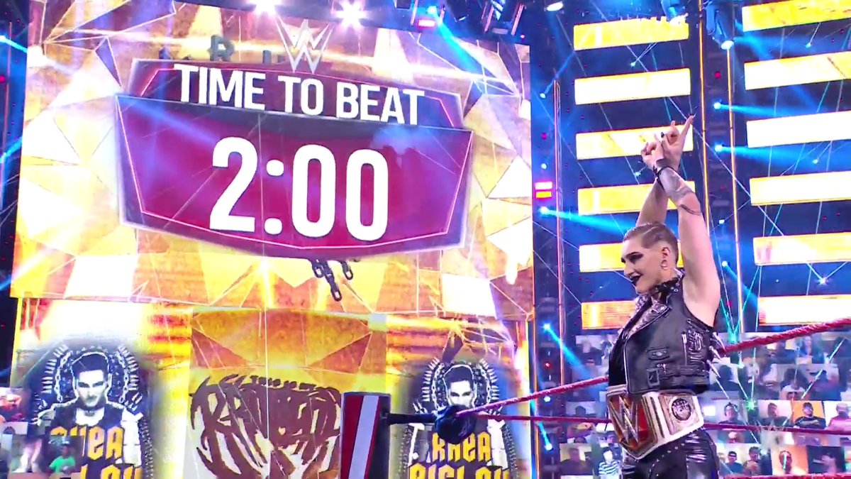 WWE's tweet image. Can #WWERaw Women's Champion @RheaRipley_WWE beat @NikkiCrossWWE in 2️⃣ minutes?

Find out NEXT!