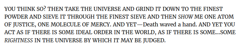 BrandOfFrost's tweet photo. This is a fun quote, and I love Terry Pratchett, but it works just as well for "stripes".

Yeah, things that are defined by their relationship to each other become meaningless if you disintegrate both; that doesn't make them fake https://t.co/gCupUtOwEU
