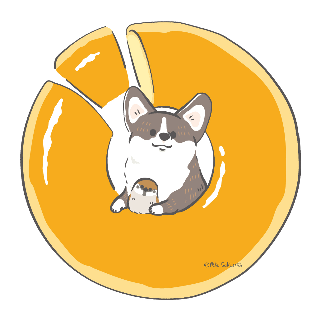 「コーギーとスズメとドーナツと(2/9)
#corgi #コーギー 」|サカモトリエ/イラストレーターのイラスト