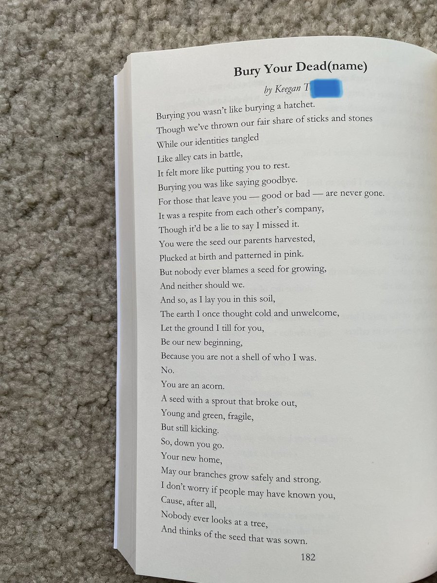 so uh…when I was a senior I submitted a poem for this LGBTQ anthology and forgot about it. years later i got an email saying it’s in a book. today i just got one of the copies. 

ANYWAY MY HIGH SCHOOL POEM IS IN A BOOK?