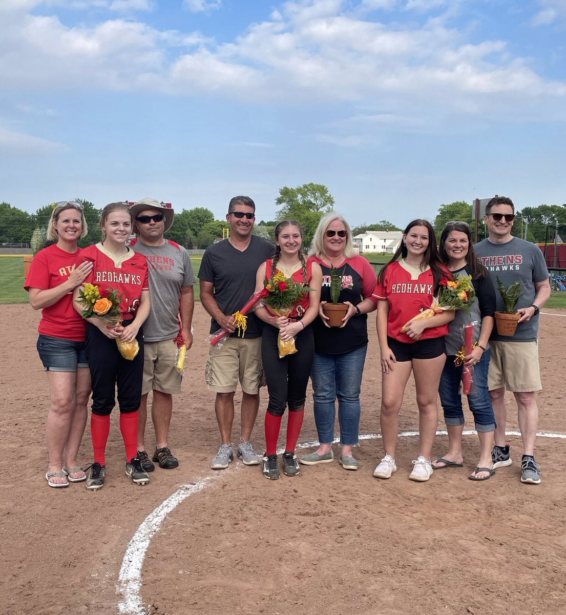 softball_athens's tweet photo. THANK YOU to our Senior Class of 2021:

#9 Olivia Griffiths
#10 Megan Giorgi
#17 Chloe Jones

Your legacy will be felt long after you’ve moved on from our field — We’re proud of you &amp; know you’ll do great things!

Your Hawks fell to Adams but we had fun celebrating our seniors ♥️ https://t.co/O3ByXdQVKC