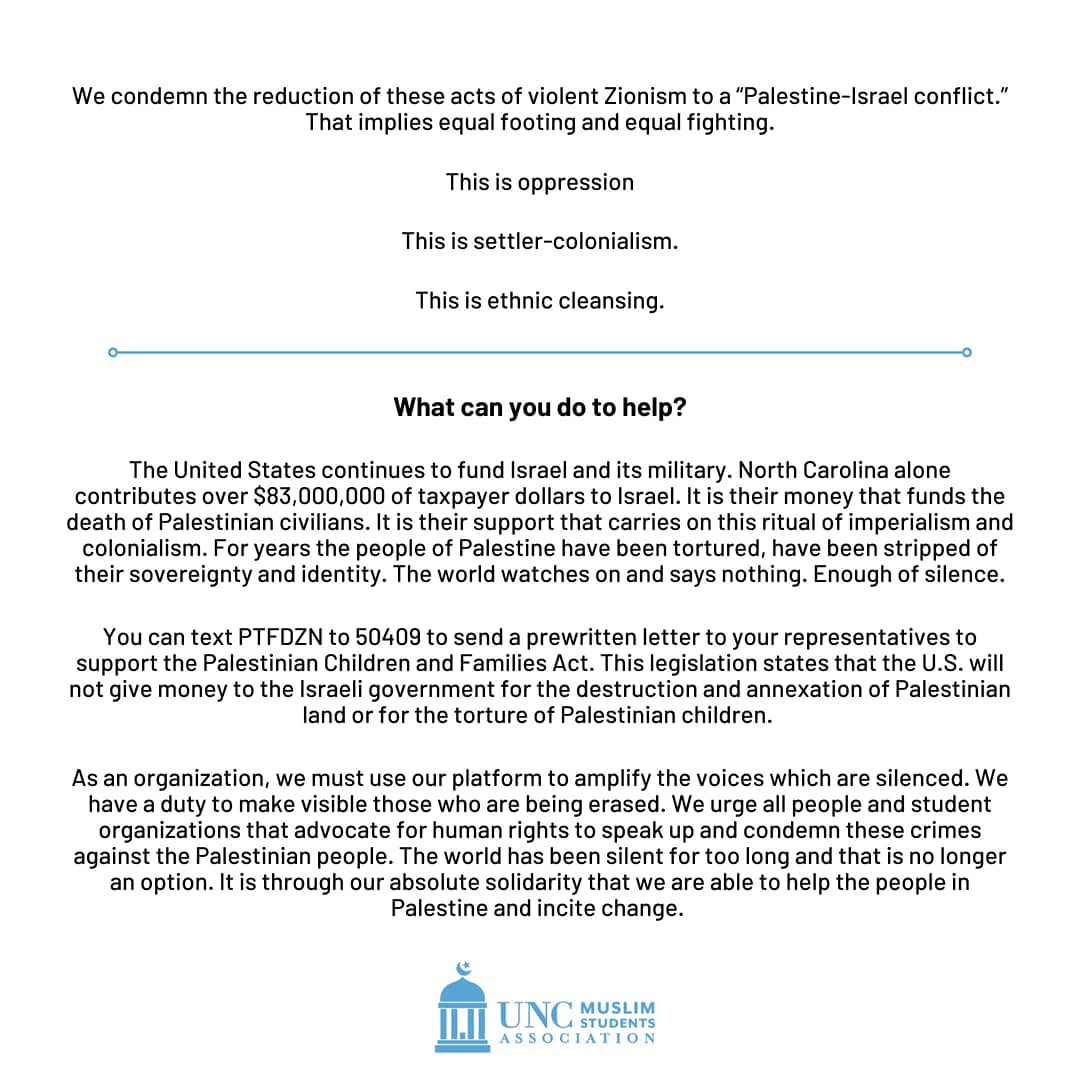 An important message from UNC MSA Shurah. 🇵🇸✊ #FreePalestine