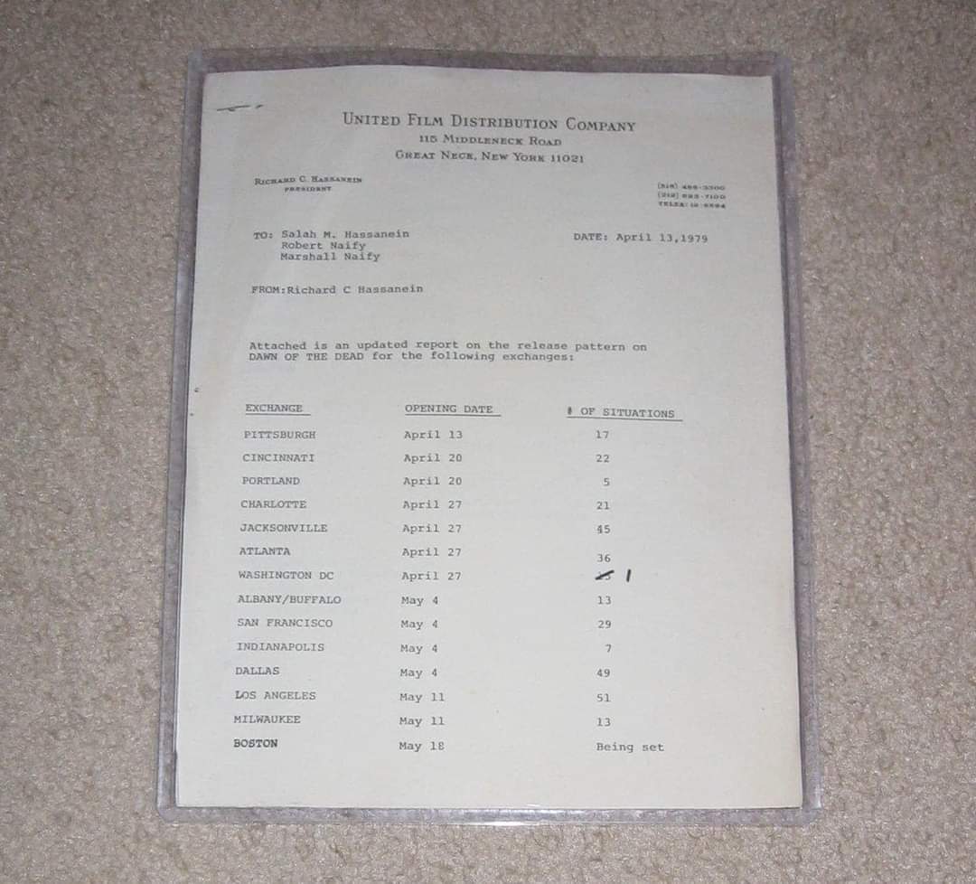 HorrorHistoryO1's tweet photo. @PhilNobileJr @DreadCentral According to this document from the collection of Lawrence DeVincentz, the actual US anniversary is April 13th in Pittsburgh. https://t.co/UYXsVbpmQE