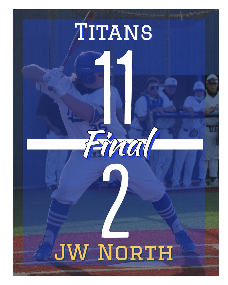 TCTitansBsbl's tweet photo. TC 11, JW North 2

Gonzales 7IP, 5K, 1ER, 1-4, HR
Gamez 2-3, 2B, RBI, R
McGarvey 2-3, RBI, 2R
Smith 2-3, 2B, 2RBI, 2R
Lamas 1-3, 2B, 4RBI, R

Gonzales did it all with the complete game win &amp; a 2 Run Homerun. League finale with Paloma Valley tomorrow.

@Inland_Sports @PEcom_preps https://t.co/JH6otNjpHc