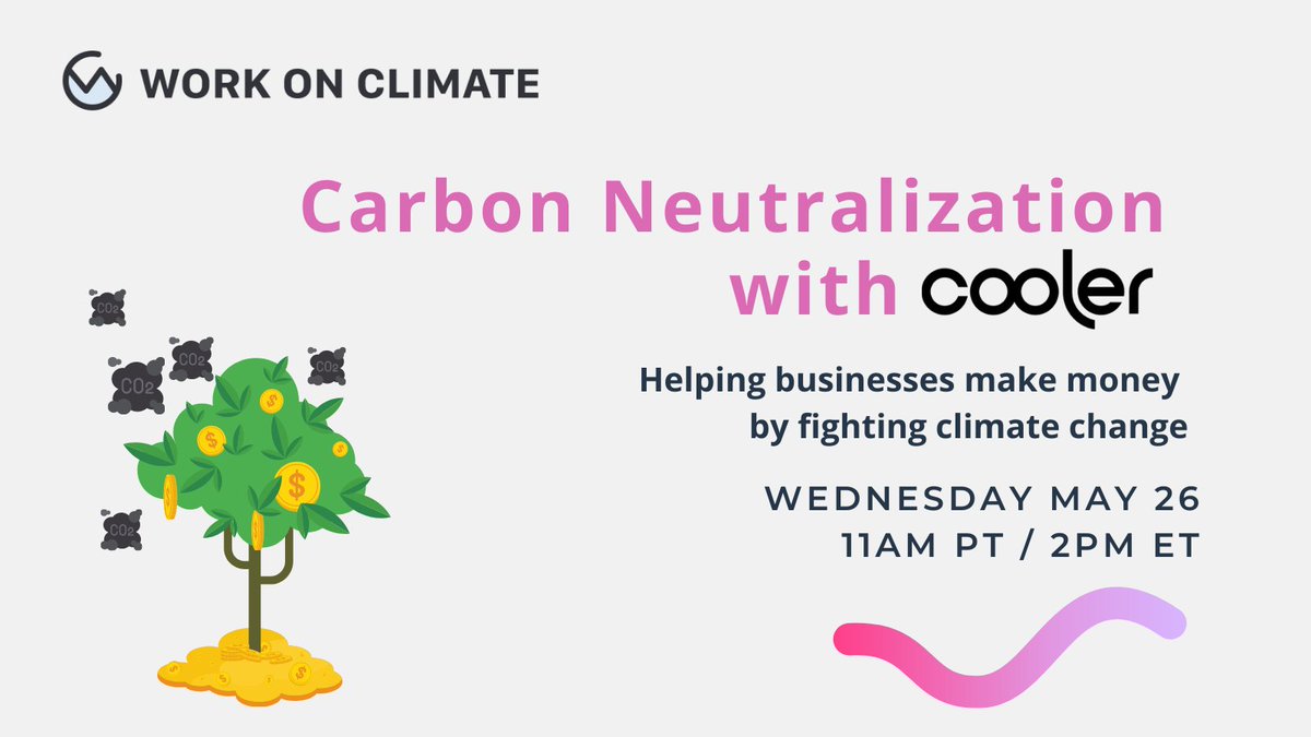 What is carbon neutralization and how does it differ from offsets? Join us to learn from Cooler, a startup that focuses on helping businesses make more money by fighting climate change! <a href="/coolerclimate/">Cooler: neutralizing carbon emissions</a> 

Wed., May 26th, 11am PT / 2pm ET

Register Here: us02web.zoom.us/meeting/regist…