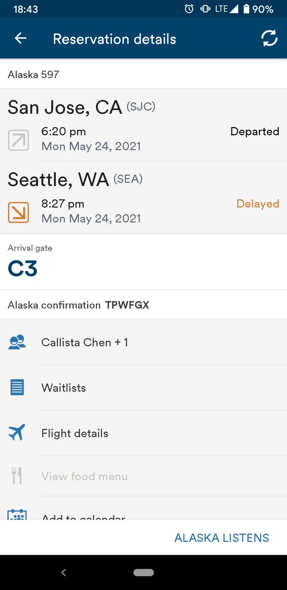 callista_chen's tweet photo. @AlaskaAir, we Seattleites love you...but we're still on the ground at SJC. 😉 https://t.co/Efk3jN9l8K