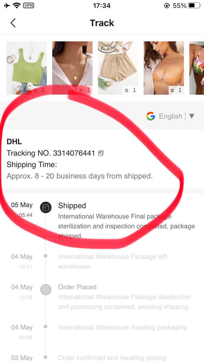 GemmaMcCaffrey1's tweet photo. Hi @SHEIN_official - can you please confirm the status of this order and when it will arrive in Cayman - it says it was shipped on 5 May but I have had no update #SHEIN #SHEINCustomerService https://t.co/9jDimy25jJ