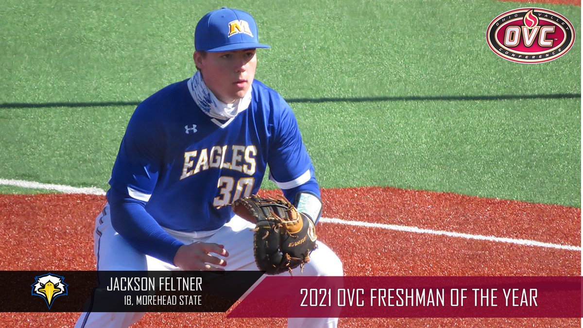 OVCSports's tweet photo. The 2021 OVC Baseball ⚾ Freshman of the Year is @MSUEaglesBsball 1B Jackson Feltner (@jacksonfeltner).

He hit .397 with 62 hits, 28 runs, 10 2B, 11 HR, 42 RBI, .673 slugging % and .458 OB% in 42 games.

He also had the longest hitting streak in the OVC this season (26). https://t.co/wlBJnEQDfW