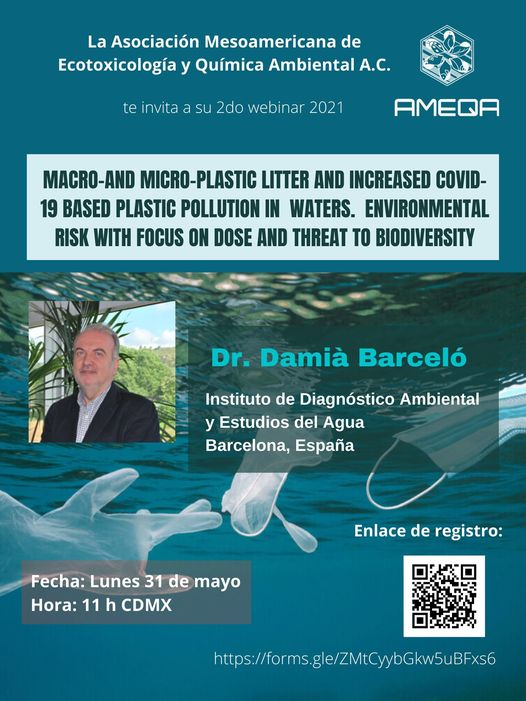 AmeqaMexico's tweet photo. AMEQA se complace en invitarles al 2do webinar de 2021, a cargo del Dr. Damià Barceló del Instituto de Diagnóstico Ambiental y Estudios del Agua de Barcelona, España. 

La cita es el próximo 31 de mayo a las 11:00 h CDMX
Liga de registro: https://t.co/9kXMhqZnh3
¡Los esperamos! https://t.co/TQJQ3p0KeG