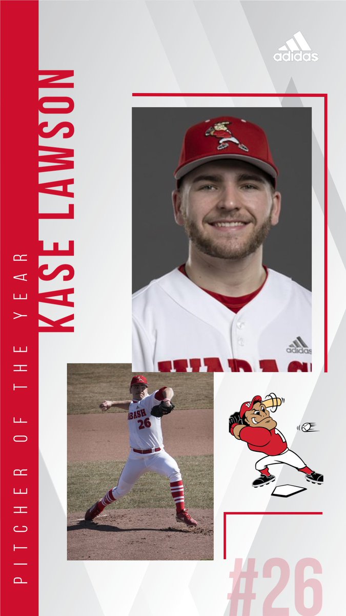 WabashBaseball's tweet photo. Our Pitcher of the Year is Kase Lawson (Clinton, IN/S. Vermillion). Kase was a bulldog on the mound and raised the bar for our pitching staff. Lawson led the #NCAC in ERA, starting game 1 throughout the season and held opponents to a .267 avg. Congrats on a fantastic year! #WAF https://t.co/sUCz6PZPuf