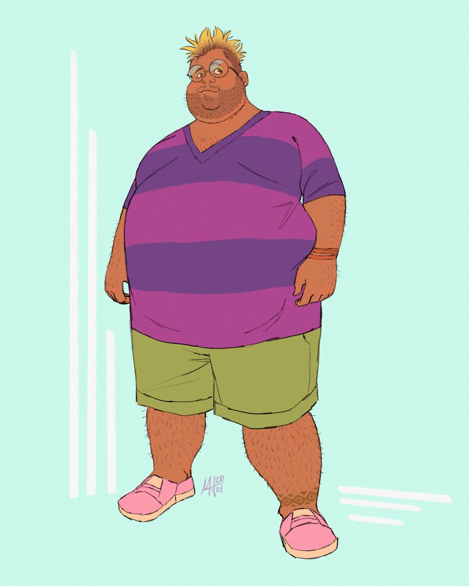 The latest in a series of big body fashion studies. There’s often a lack of fun colors in big mens fashion; not to mention a limited range of styles. Well this fella ain’t afraid of a little color. #bigandtallfashion #plussizefashion #plussizemenswear #illustration #fatfashion