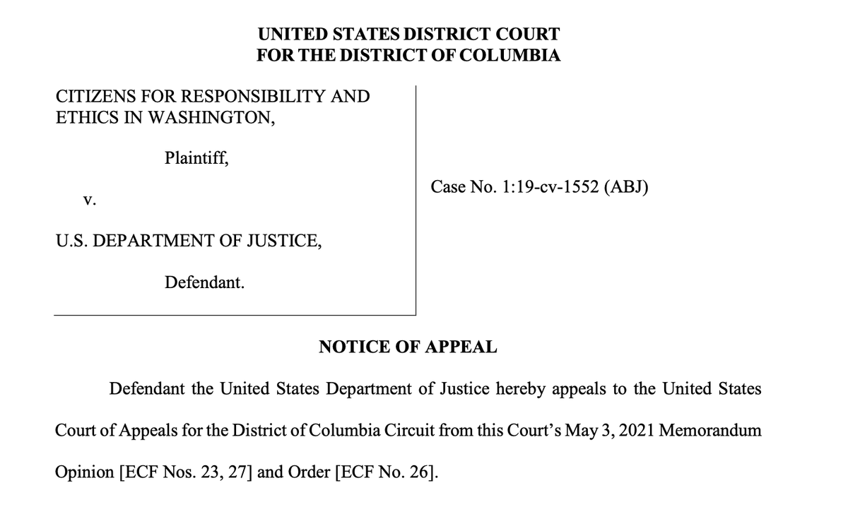 johnkruzel's tweet photo. BREAKING: DOJ to appeal a federal judge's order requiring the release of legal memo related to Trump's alleged obstruction of the Mueller probe. Background: https://t.co/KzglDmi8Up https://t.co/ztgjARnvsZ