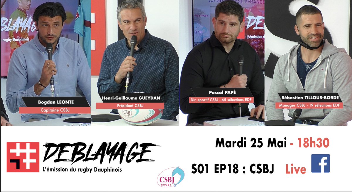 SportDauphinois's tweet photo. #TV Ce soir 18h30 - Ne manquez pas #Deblayage EP18 Special @CSBJ_Officiel  avec le directeur sportif @PascalPape  le capitaine @bogdanleonte22  le coach @SebTillousBorde  et le président Henri-Guillaume Gueydan invités par @Hugo_galatioto sur #LSD https://t.co/B04reFR0iG