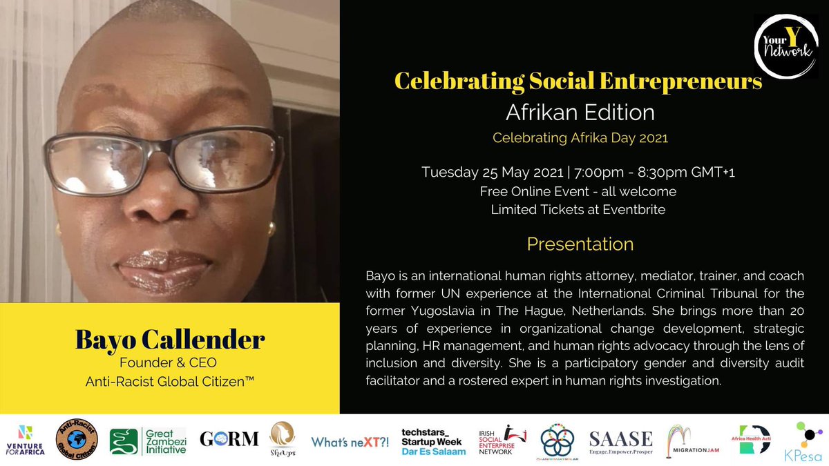 SEIPIreland's tweet photo. We can’t wait to listen to @BayoCallender, Founder and CEO of @TheAntiRacistGC, at the @YourYNetwork1 event today at 7pm to hear about her great social enterprise!
Sign up here: https://t.co/NevkypWfan
#YourY #AntiRacist #GlobalCitizen #SocialEnterprise https://t.co/aLqqpW68Gc