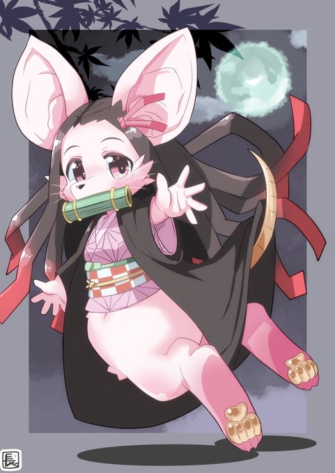 長。(osa)さんがTwitterに投稿した竈門禰豆子(鬼滅の刃)のイラスト。