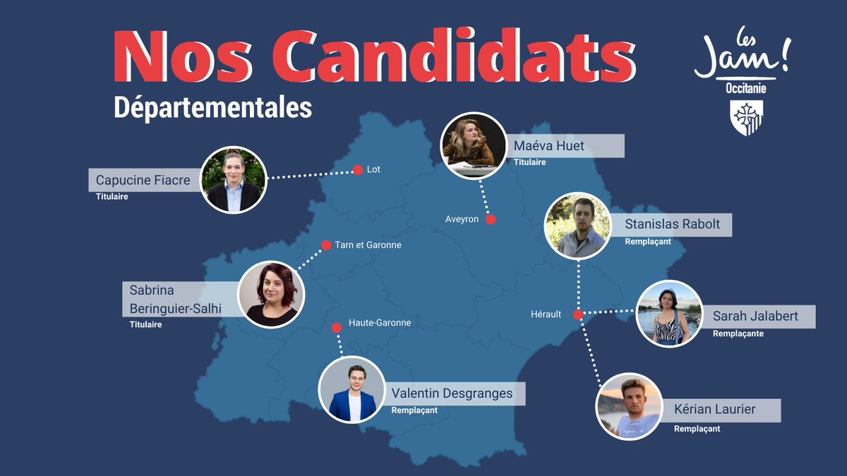 lesjemOccitanie's tweet photo. Félicitations à tous nos candidats engagés pour les #Départementales2021 ! 👏

Tous les @JeunesMacron de la région seront à vos côté pour vous soutenir sur le terrain 💪 https://t.co/O3BVc3n5Nk