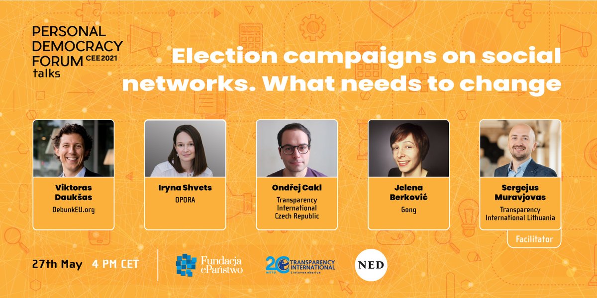 ⏰  In two days on 27th May at 4 pm CET we will talk about election campaigns on social networks. Where are we and what needs to change to ensure a more transparent process? 
Register and find out! We've invited amazing panelists
bit.ly/3hzXGPU