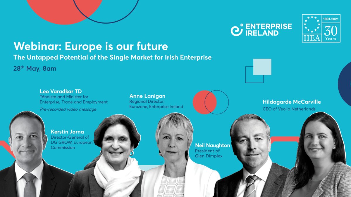 Tánaiste <a href="/LeoVaradkar/">Leo Varadkar</a>, @JornaKerstin from the <a href="/EU_Commission/">European Commission</a>, Enterprise Ireland’s <a href="/EI_alanigan/">Anne Lanigan</a> and more will speak at the ‘Europe is our Future – The untapped potential of the single market for Irish enterprise’ webinar this Friday. Register here: rebrand.ly/EioF1