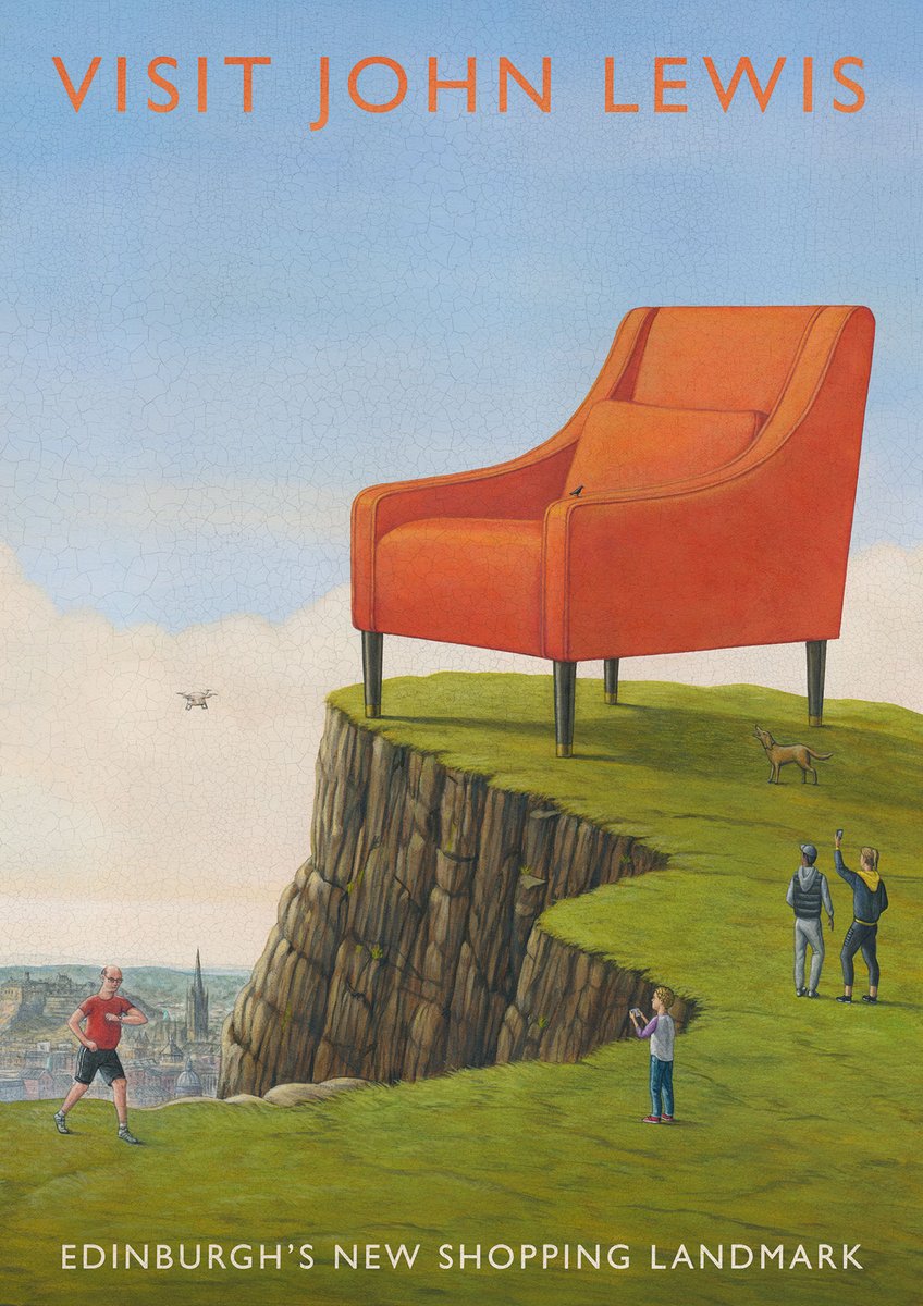 Campaignmag's tweet photo. Ad of the Day: John Lewis celebrates the reopening of its Edinburgh shop with ads featuring quirky takes on the city's famous vistas by artist Marc Burckhardt https://t.co/SRg0gcMYdu via @aandeddb https://t.co/4nnDXb4bGd