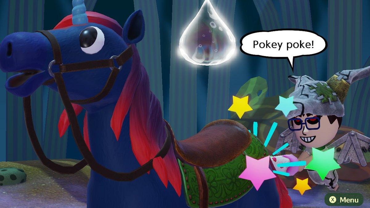 SkyDergValoo's tweet photo. Poking Horse in its butt = alotta damage #Miitopia #NintendoSwitch https://t.co/Ule8ZxOmIL