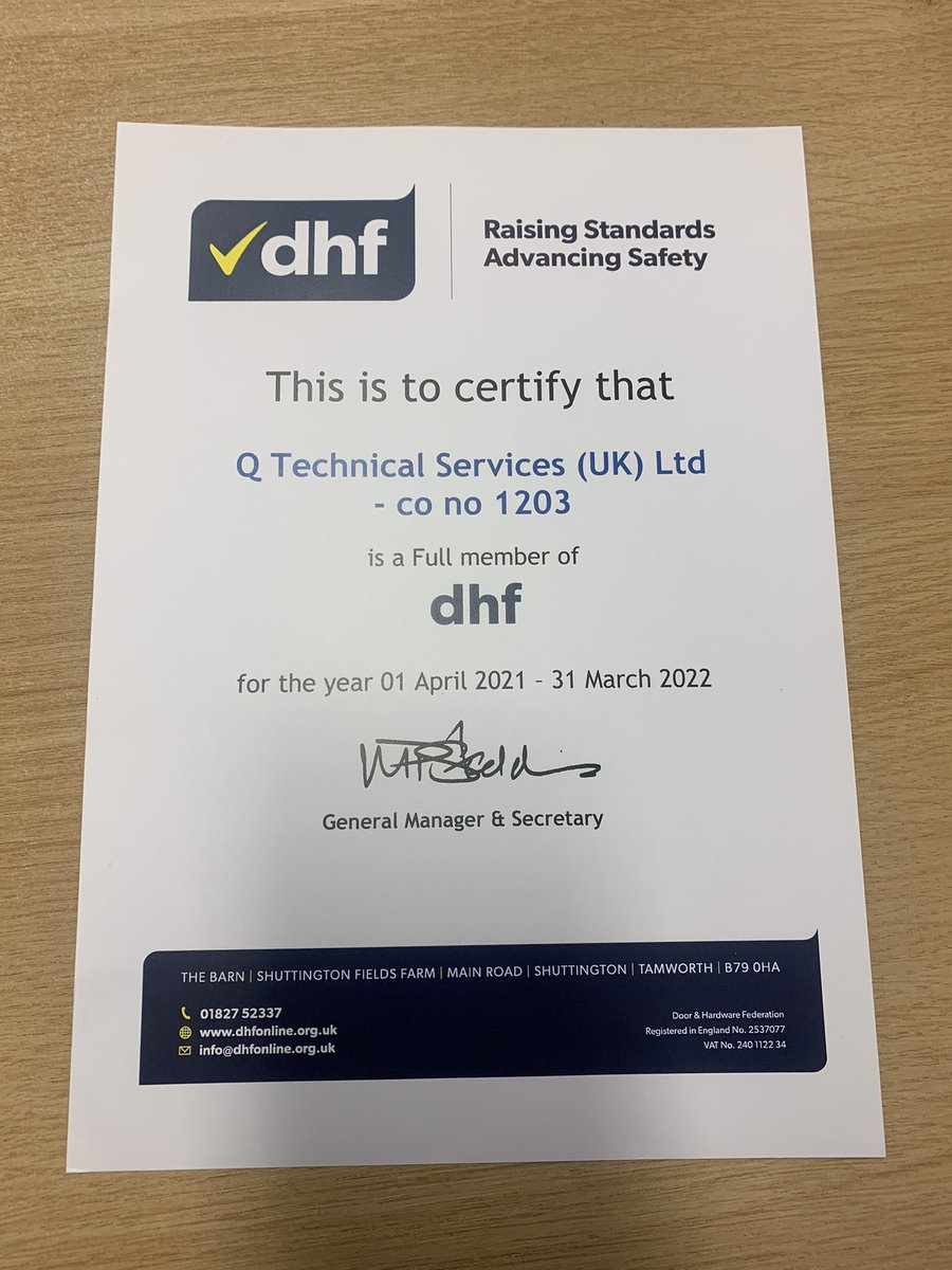 Q Technical’s Access &amp; Security team are proud to continue to be accessed and certified by the Door and Hardware Federation . For all your automated doors and barriers needs we are here for advise, installations, service and maintenance