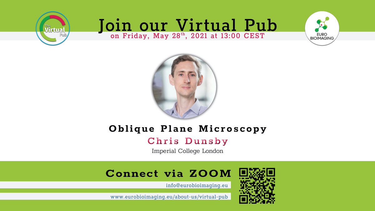 Join us! At this Friday's #VirtualPub, we will hear from Chris Dunsby, <a href="/imperialcollege/">Imperial College London</a> London, who will tell us about 
"Oblique Plane Microscopy"

 🗓️Friday, May 28 @ 13:00 CEST 

eurobioimaging.eu/about-us/virtu…