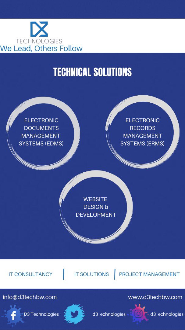 d3_technologies's tweet image. Good Morning Botswana 🇧🇼
For all your technical solutions please see below and don’t hesitate to contact us for all your IT Services. There is more #PushaBW