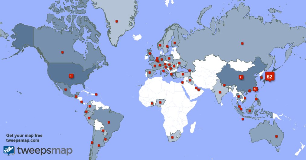My followers live in 61 countries: Japan(63%), USA(8%)... https://t.co/YNMTQFoYvn
Get your free map! 