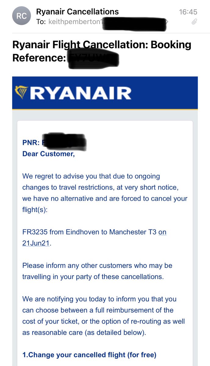 keithpemberton's tweet photo. @Ryanair I booked at flight at 15.08 yesterday and you accept my booking and payment. Then you cancel the flight immediately after? Why would you do that? Now I’m told 3 weeks for a refund when I called, feels like you’re taking money when you know you won’t schedule the flight! https://t.co/urD1PJYgrL