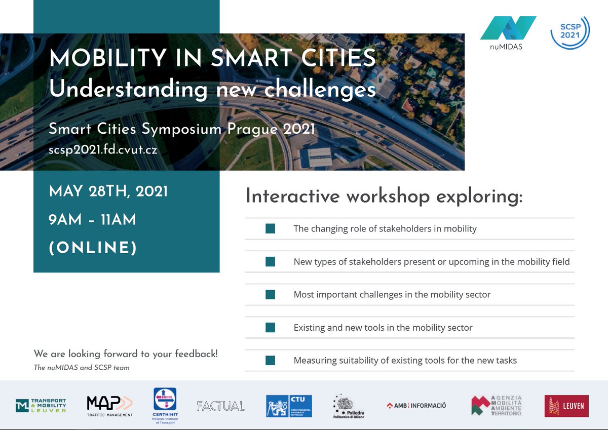 MAPtm's tweet image. Vrijdag 28 vindt het Smart Cities Symposium Prague plaats. Tijdens de online workshop van vrijdag zal o.a. onze collega Rick Overvoorde vanuit het EU project nuMIDAS de deelnemers meenemen in de veranderende wereld van stedelijke mobiliteit!

Deelnemen? lnkd.in/dkicd3j