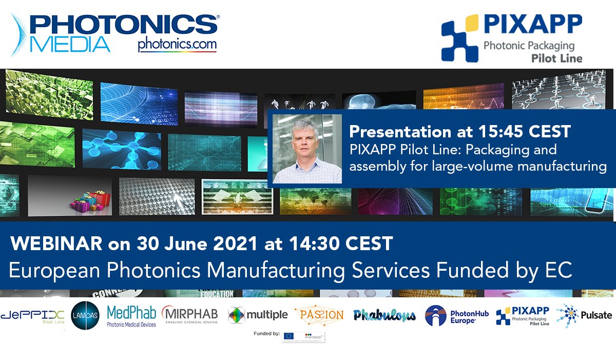 Peter O’Brien will present PIXAPP at the Webinar: European Photonics Manufacturing Services Funded by EC, on 30 June. Join us to learn about PICs #Packaging and #Assembly for large-volume manufacturing.
More 👉 pixapp.eu/2021/05/19/web…

#photonics @photonicsEU <a href="/Photonics21/">Photonics21</a>