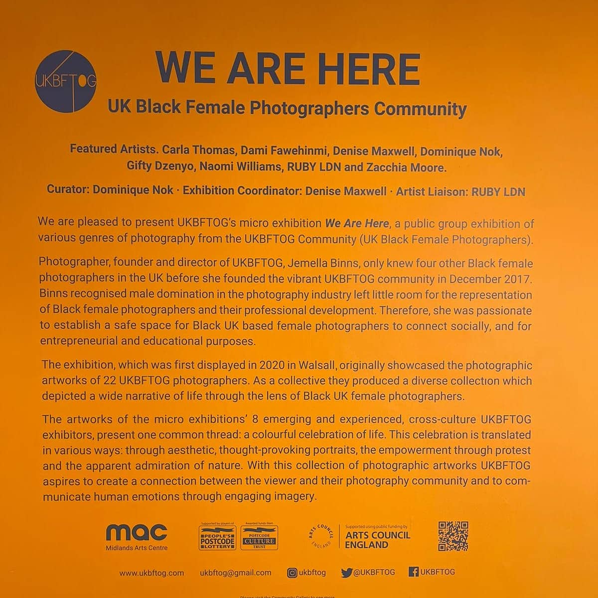 We are back again with another one!
Catch the UKBFTOG exhibition "We Are Here" at the <a href="/mac_birmingham/">Midlands Arts Centre (MAC)</a> featuring @lensi_photography @dominiquenok @RUBYLDNUK @giftydzenyophotograp @journalsofdami <a href="/naomiwilliams24/">Naomi</a> @__moorephotos &amp; @carlathomasphoto

24th May to 30th August 2021