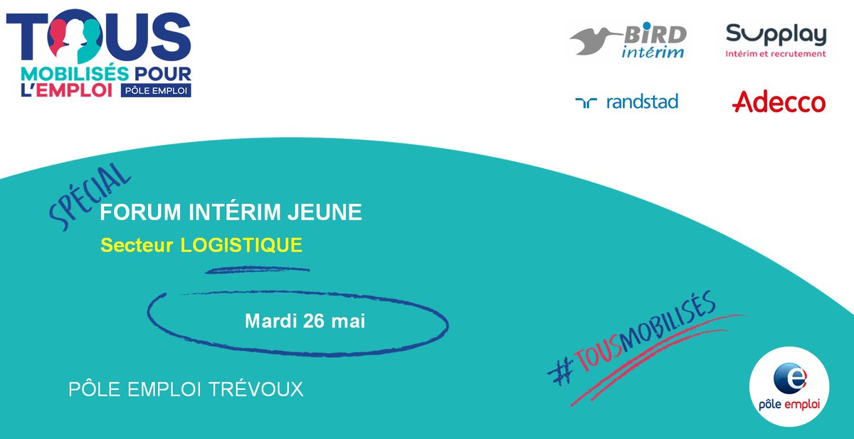 RenaudCharlesFT's tweet photo. [#TousMobilisés] pour #1jeune1solution dans le secteur de la #logistique
L'agence @poleemploi_ara #Trévoux accueille le 26 mai dans ses locaux #BirdIntérim #Supplay by @ManpowerGroupFR @GroupRandstadFR @AdeccoGroupFR pour présenter les opportunités d'#emploi
#AvecPôleEmploi #Ain https://t.co/5A6WsUZbkL