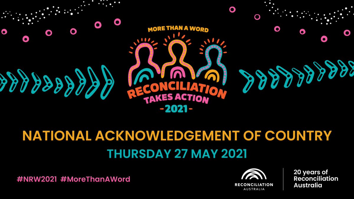 RecAustralia's tweet photo. Are you ready to join the national Acknowledgement of Country at 9am Thursday 27 May?

Take part and help kick off National Reconciliation Week 2021!

Find out how to get involved: https://t.co/ZpqGwgAFqr

#NRW2021 #MoreThanAWord #Reconciliation https://t.co/5Q9BjJoYbH