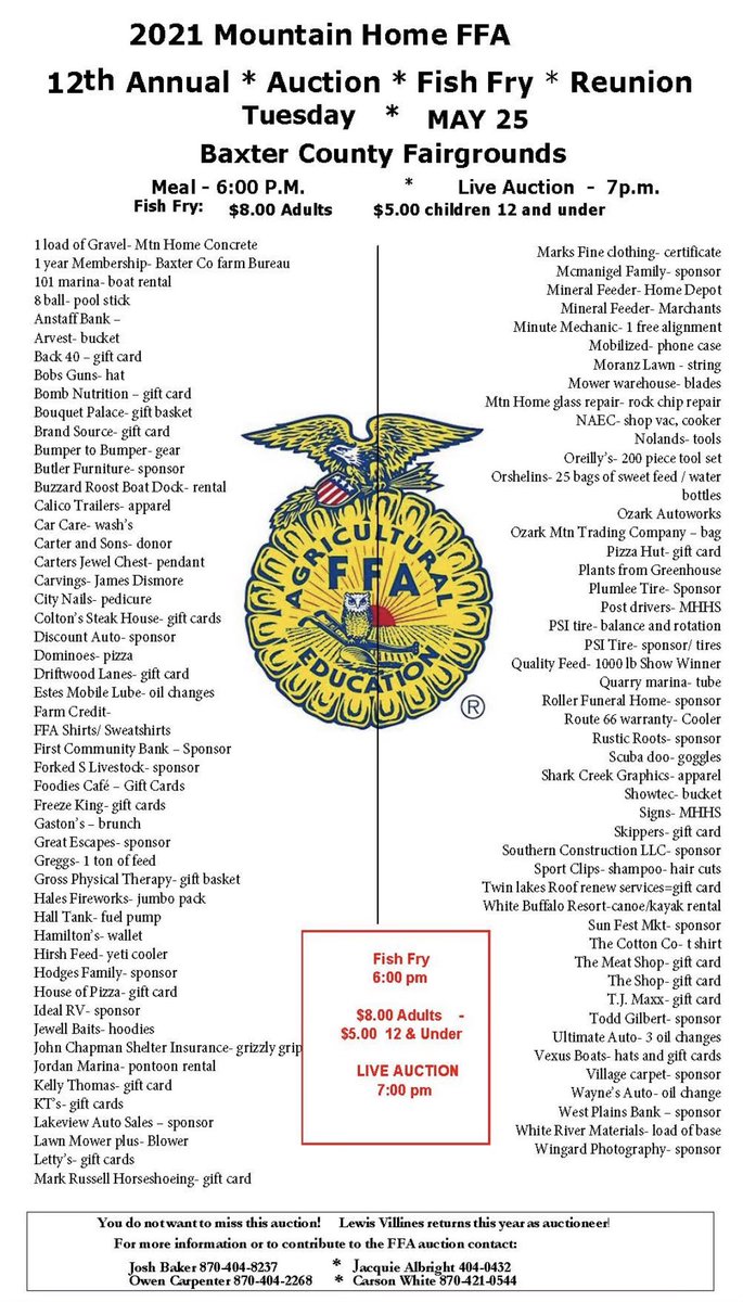 Come support MHHS FFA tomorrow night at our annual auction and fish fry. A huge thank you to all of our community supporters for donations, as well as our students who have worked hard to make this auction possible. We hope to see you there!