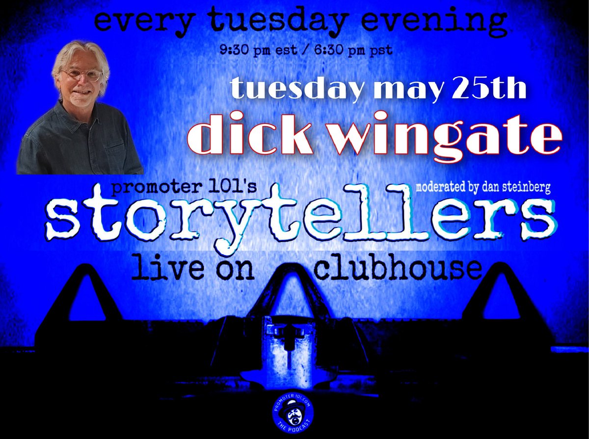 Tuesday Night is the 12th and Final <a href="/Promoter101/">Promoter 101 The Podcast</a>  <a href="/Promoters101/">Promoter101 Podcast</a> Storytellers on <a href="/Clubhouse/">Clubhouse</a> It all starts at 6:30 PM PST and features <a href="/DickWingate/">Dick Wingate</a>  clubhouse.com/event/m3yWjgaV