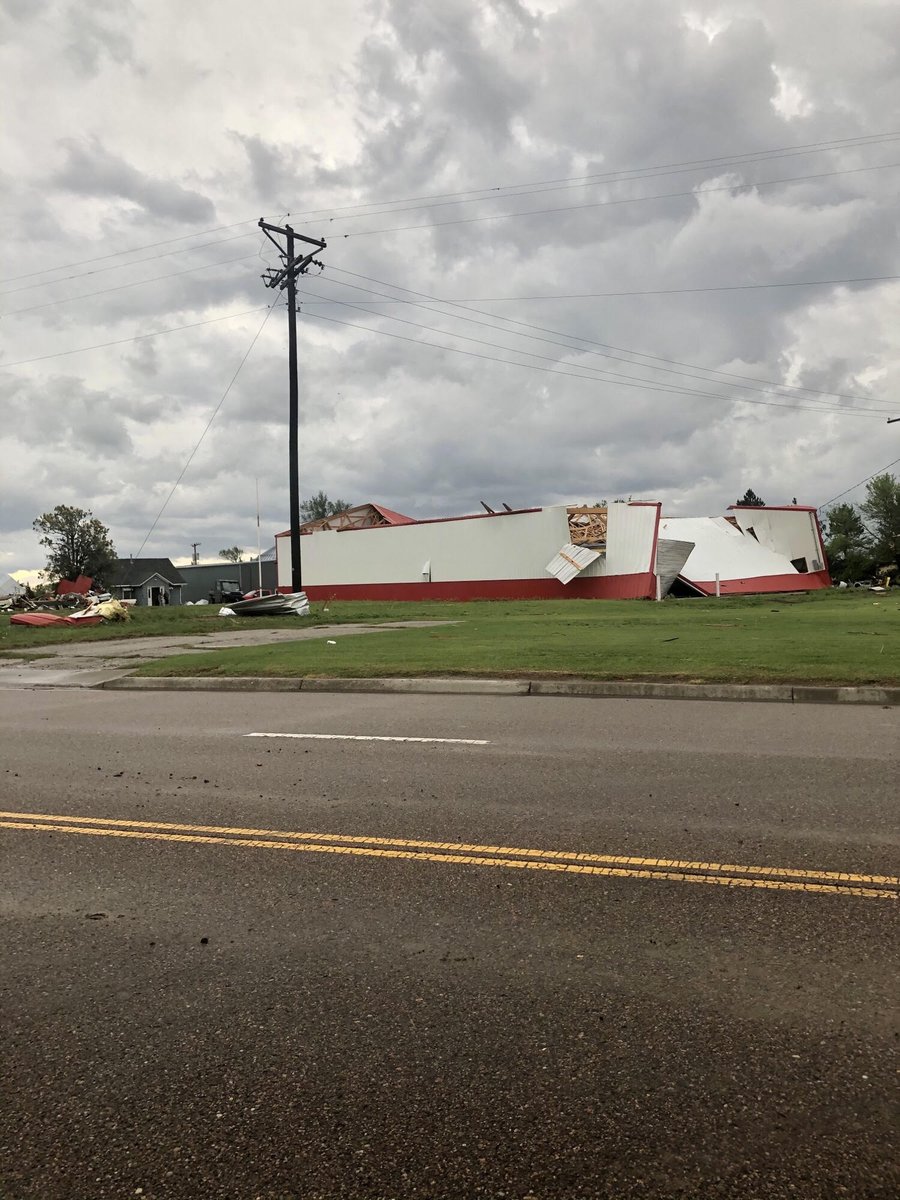 TrooperTodKHP's tweet photo. SELDEN UPDATE:

Here are a few pictures from Selden. As you can see, there is damage to some structures, but thankfully we have no reports of injuries in the area. 
  
KHP units are remaining on scene to assist and protect the residence of Selden and local law enforcement! 
#kswx https://t.co/7jR2fjRAYS