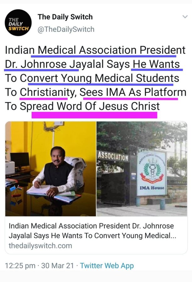 goelgauravbjp's tweet photo. Now please understand why IMA is after Swami Ramdev.  The IMA President wants to convert Young Medical Students to Christianity.

#ShameOnIMAPresidentJayalal https://t.co/ejmuAaqt9f