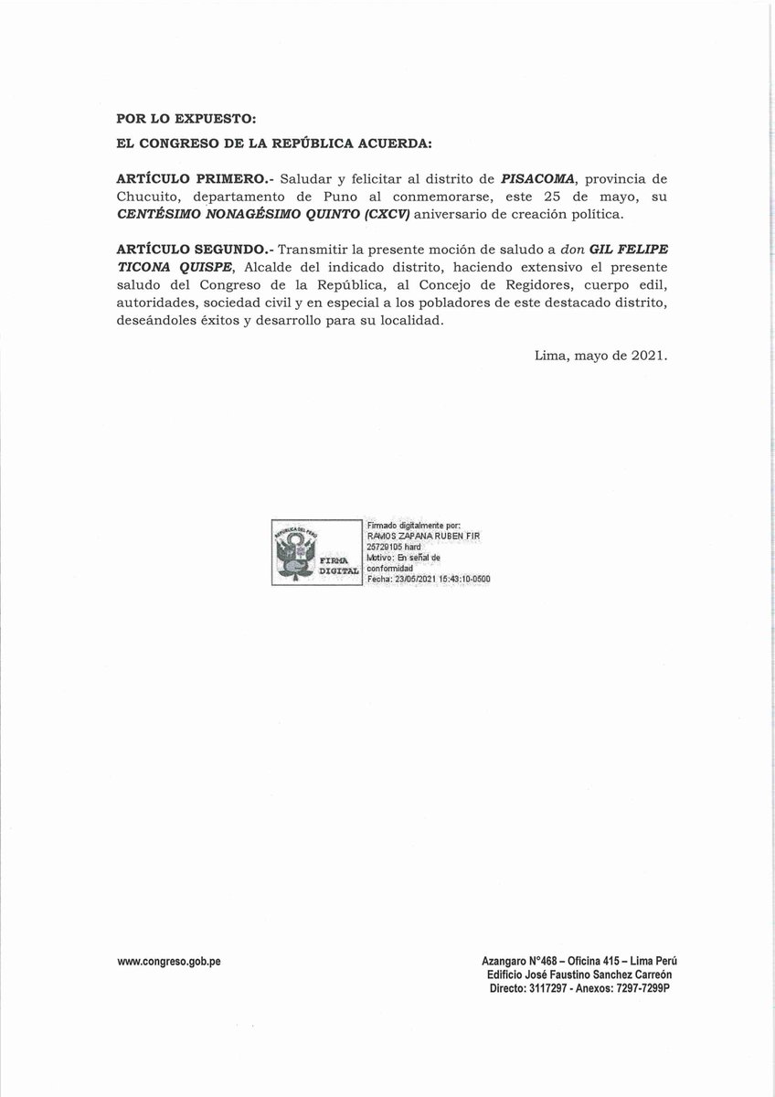 RubenRamos_Z's tweet photo. Expreso mi saludo patriótico a los pobladores del distrito de #Pisacoma, provincia de #Chucuito, departamento de #Puno, al celebrar sus 195 aniversario de creación política. ¡ Felicidades !

@GOREPUNO @MirtyVas @NuevaConst @DecanaNoticias @PachamamaRadio @ROApuno @FOROTVPUNO1 https://t.co/PNxn5jVLPe