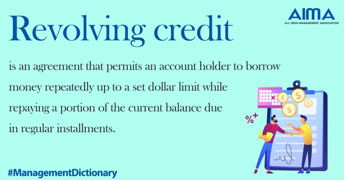 aimaindia's tweet photo. The credit limit for a revolving credit account is based on the client's credit score, income, and credit history. #TuesdayTrivia #managementdictionary https://t.co/mIIAuEnXk1