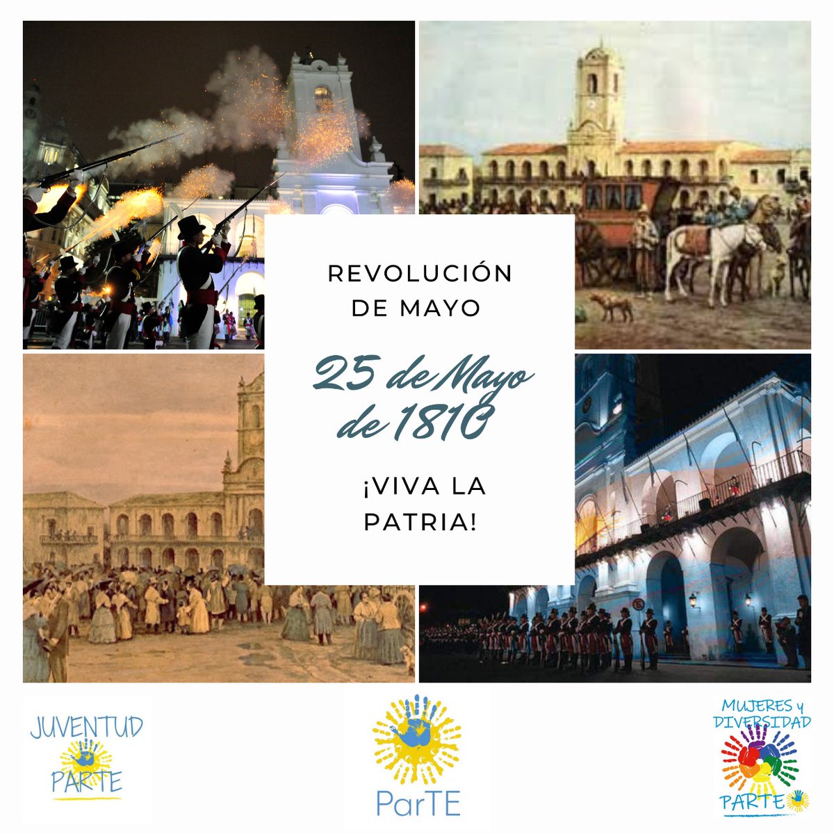 ParteDiversidad's tweet photo. 🇦🇷 25 de Mayo 🇦🇷
Se conmemora la Revolución de Mayo de 1810 en la que se conformó el primer gobierno patrio de la historia del país.
#diadelapatria #25deMayo #1810 #SomosParte #juventudparte #partemujeresydiversidad #construyendounasociedadmasigualitaria #VivaLaPatria https://t.co/RQGflnO9pq