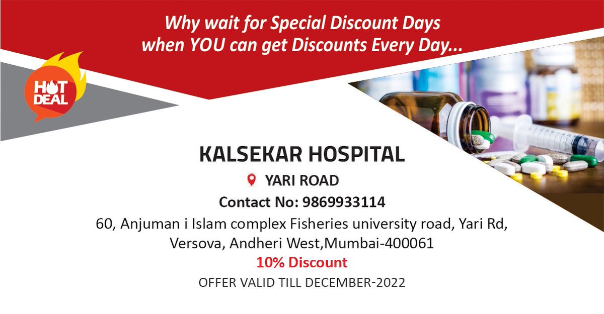 ucaindia's tweet photo. If you have any heath related issue, visit Kalsekar hospital in Yari road. They are currently offering 10% percent discount on their services.

#HealthCare #Hospital #Discounts #StaySafe https://t.co/iZsAtrVNE8