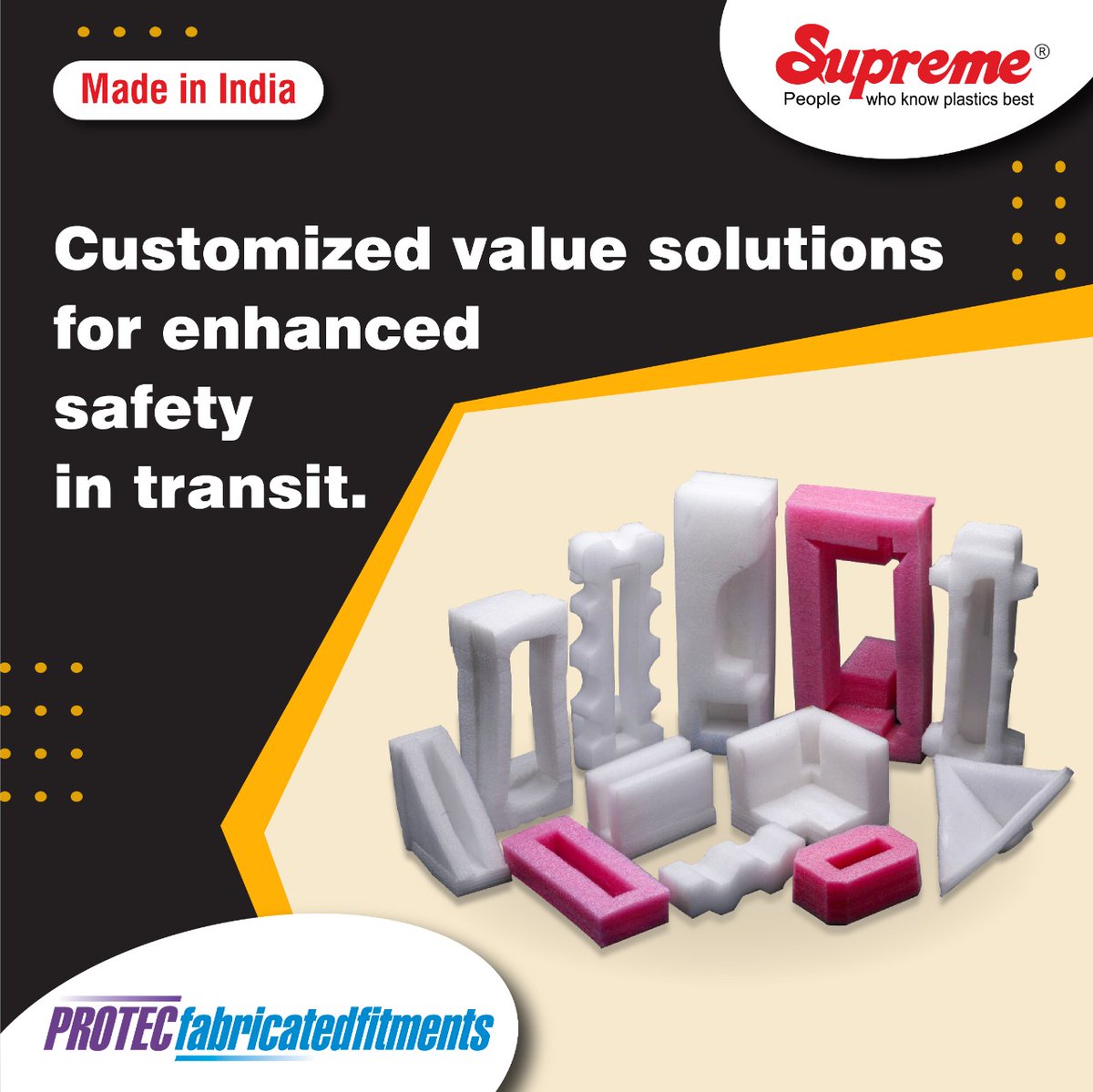 SupremeIndsltd's tweet image. Supreme’s PROTECfabricatedfitments ensures the safety of your products during transit and offers cost-effective solutions for every need related to packaging and cushioning.
#Supremeindustries #PROTECfabricatedfitments #protectivepackagingsolution