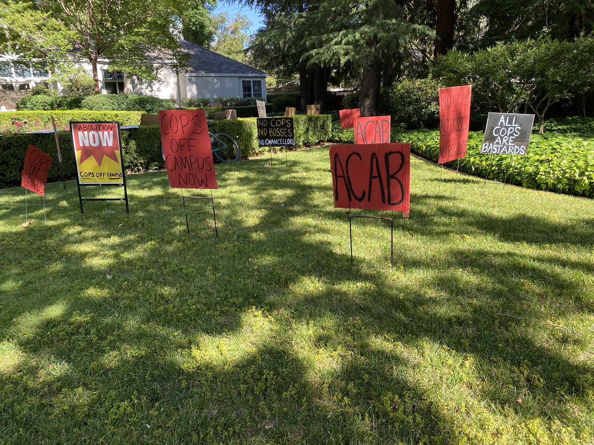 ucftp's tweet photo. At UCDavis a gang of people rolled up on the Chancellor’s house … and some abolitionist good times ensued https://t.co/C0KDOhqZT2