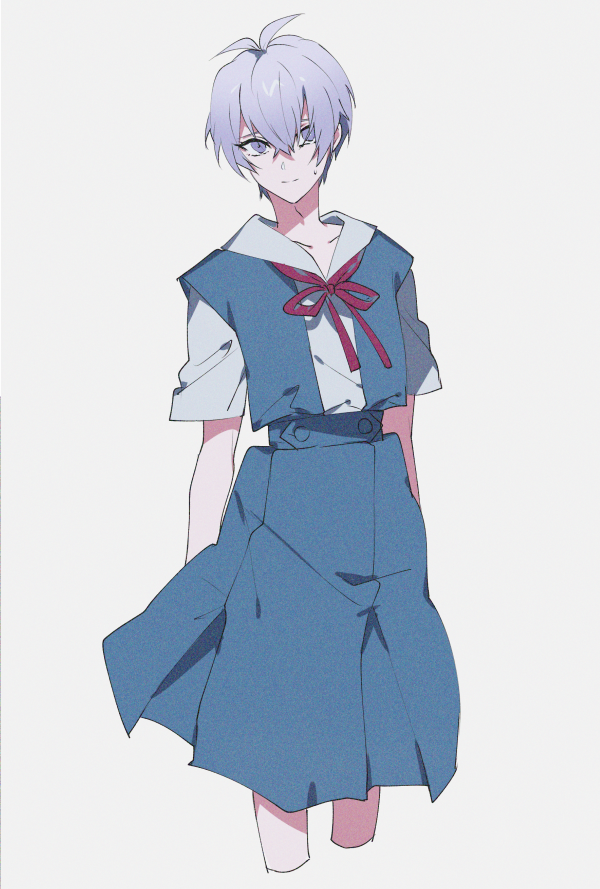 ayanami rei solo tokyo-3 middle school uniform school uniform short hair 1girl white background simple background  illustration images