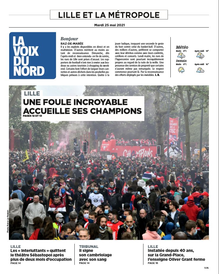 Bonjour à toutes et à tous, voici la Une de votre édition lilloise. Bonne journée !