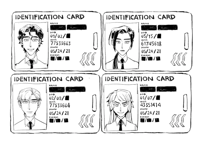 some uninformative id cards for my nameless characters bc i am procrastinating on hw 