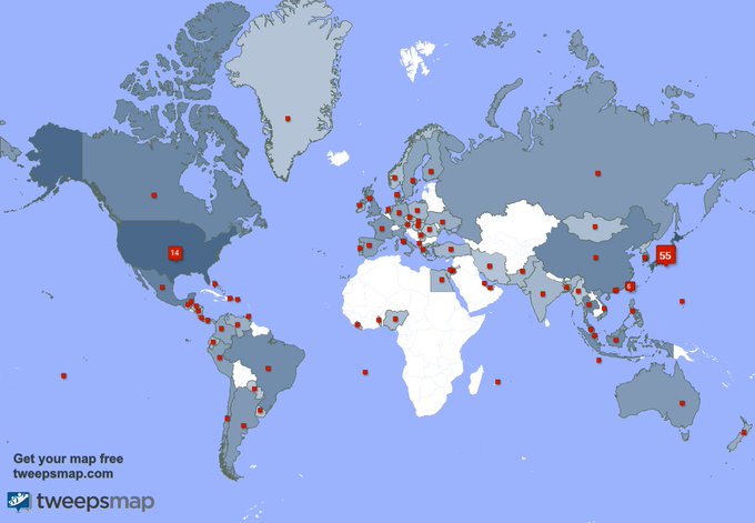 My followers live in 82 countries: Japan(55%), USA(14%)... https://t.co/BWfvMlypuz
Get your free map! 
