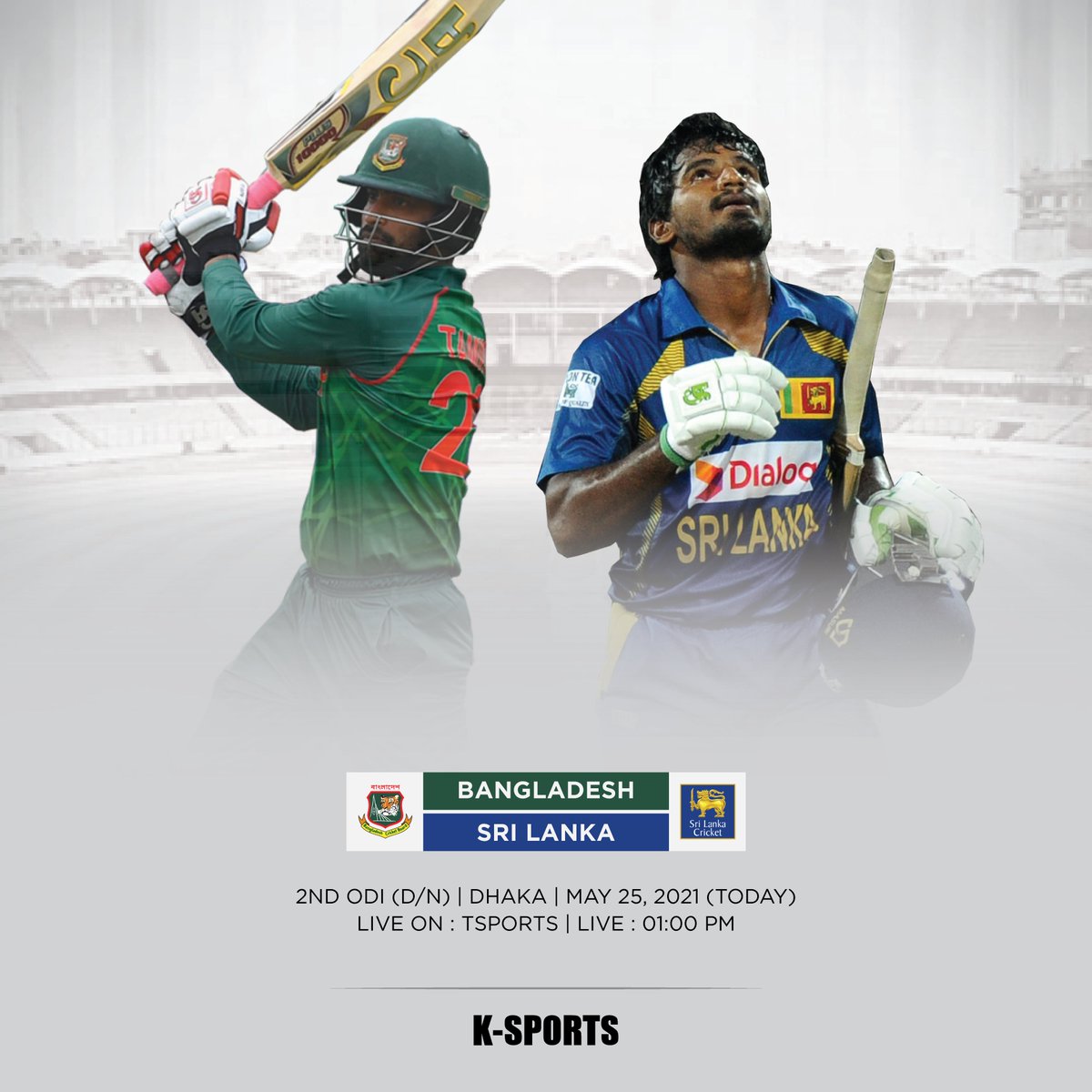 ksportsbd's tweet photo. BANGLADESH vs SRI LANKA
2ND ODI (D/N) | DHAKA | MAY 25, 2021 (TODAY)
LIVE ON : TSPORTS | LIVE : 01:00 PM

#banvsl #slvban #ksports #ksportsbd #odiseries https://t.co/88lj2GwnVb